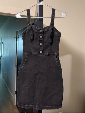 Hollister Black Denim Mini Dress with Button Front